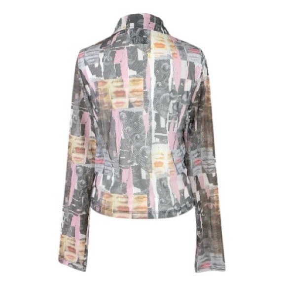 The Ragged Priest Multicolored Mesh Abstract Eyes Lips Print Long Sleeve Top 14 - Picture 3 of 9